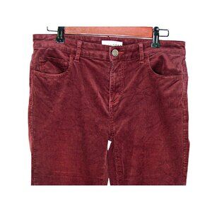 Womens Loft Corduroy Jeans Pants Maroon Wine Color Flat Front Straight Leg 27/4
